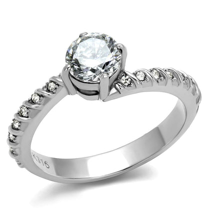 MATK3094 - High polished (no plating) Stainless Steel Ring with AAA Grade CZ  in Clear
