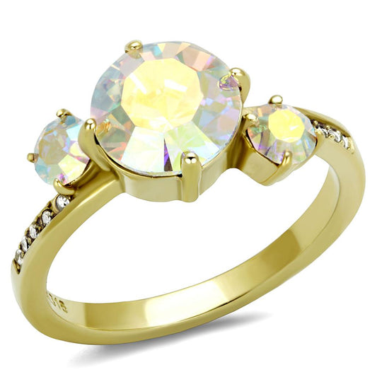 MATK3095 - IP Gold(Ion Plating) Stainless Steel Ring with Top Grade Crystal  in Multi Color