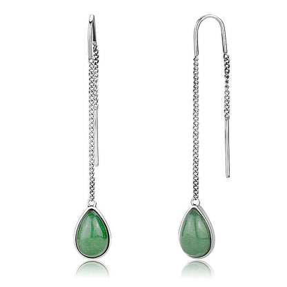 MATK3099 - High polished (no plating) Stainless Steel Earrings with Semi-Precious Jade in Emerald