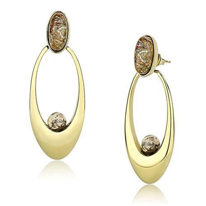 MATK3101 - IP Gold(Ion Plating) Stainless Steel Earrings with Semi-Precious Oligoclase in Multi Color