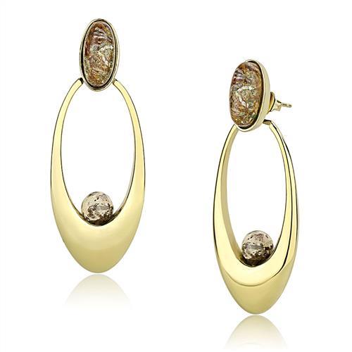 MATK3101 - IP Gold(Ion Plating) Stainless Steel Earrings with Semi-Precious Oligoclase in Multi Color