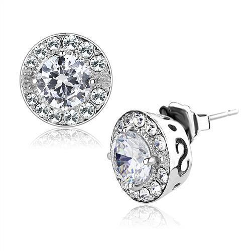 MATK3103 - High polished (no plating) Stainless Steel Earrings with AAA Grade CZ  in Clear