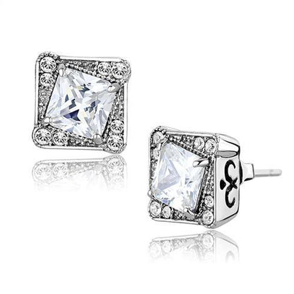 MATK3104 - High polished (no plating) Stainless Steel Earrings with AAA Grade CZ  in Clear