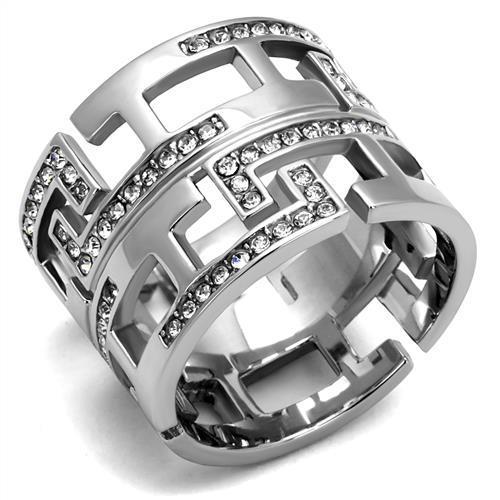 MATK3105 - High polished (no plating) Stainless Steel Ring with Top Grade Crystal  in Clear