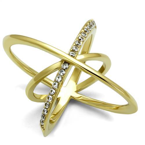 MATK3109 - IP Gold(Ion Plating) Stainless Steel Ring with AAA Grade CZ  in Clear