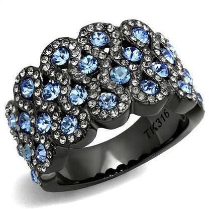 MATK3111 - IP Light Black  (IP Gun) Stainless Steel Ring with Top Grade Crystal  in Light Sapphire