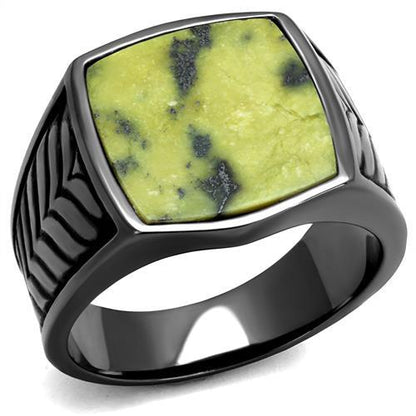 MATK3112 - IP Light Black  (IP Gun) Stainless Steel Ring with Semi-Precious Topaz Jade in Topaz