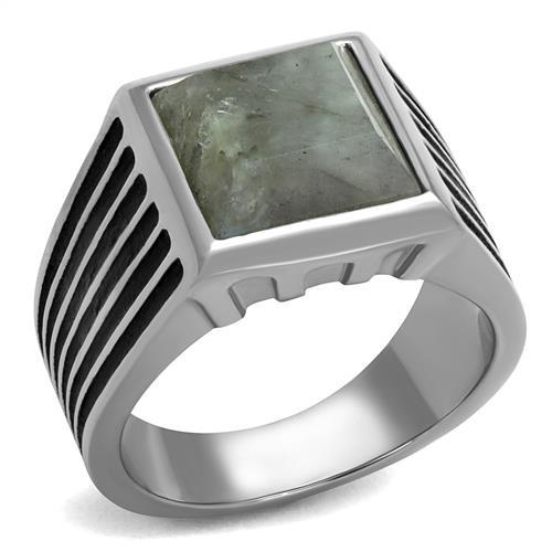 MATK3113 - High polished (no plating) Stainless Steel Ring with Synthetic Twinkling in Gray