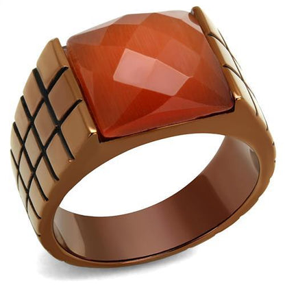 MATK3114 - IP Coffee light Stainless Steel Ring with Semi-Precious Cat Eye in Orange