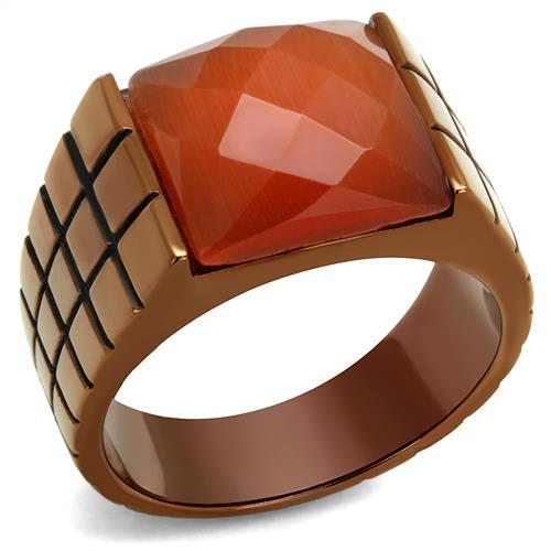 MATK3114 - IP Coffee light Stainless Steel Ring with Semi-Precious Cat Eye in Orange