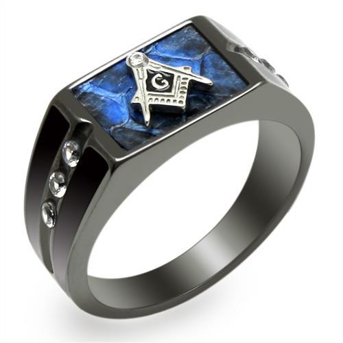 MATK3116 - Two-Tone IP Black Stainless Steel Ring with AAA Grade CZ  in Clear