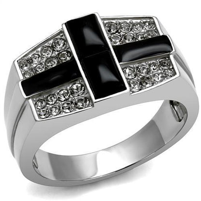 MATK3117 - High polished (no plating) Stainless Steel Ring with Semi-Precious Agate in Jet