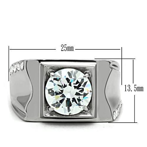 MATK311 - High polished (no plating) Stainless Steel Ring with AAA Grade CZ  in Clear