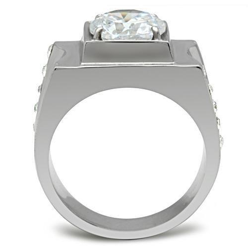 MATK311 - High polished (no plating) Stainless Steel Ring with AAA Grade CZ  in Clear