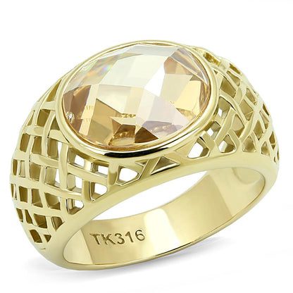 MATK3122 - IP Gold(Ion Plating) Stainless Steel Ring with AAA Grade CZ  in Champagne
