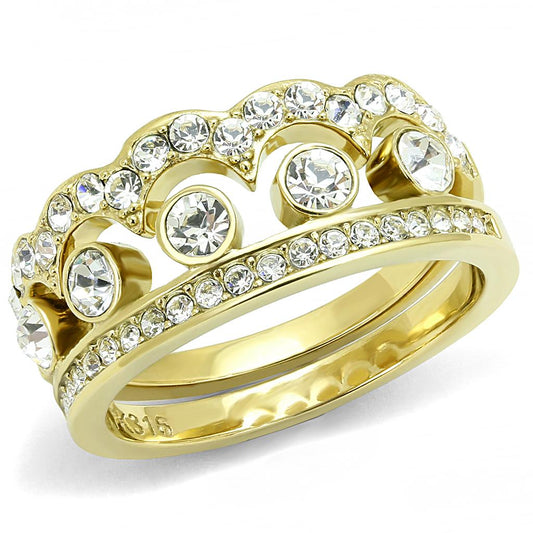 MATK3123 - IP Gold(Ion Plating) Stainless Steel Ring with Top Grade Crystal  in Clear