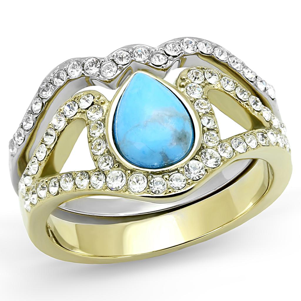 MATK3124 - Two-Tone IP Gold (Ion Plating) Stainless Steel Ring with Synthetic Turquoise in Turquoise