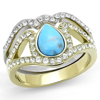 MATK3124 - Two-Tone IP Gold (Ion Plating) Stainless Steel Ring with Synthetic Turquoise in Turquoise
