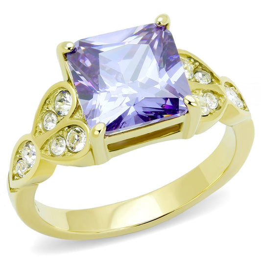 MATK3125 - IP Gold(Ion Plating) Stainless Steel Ring with AAA Grade CZ  in Light Amethyst