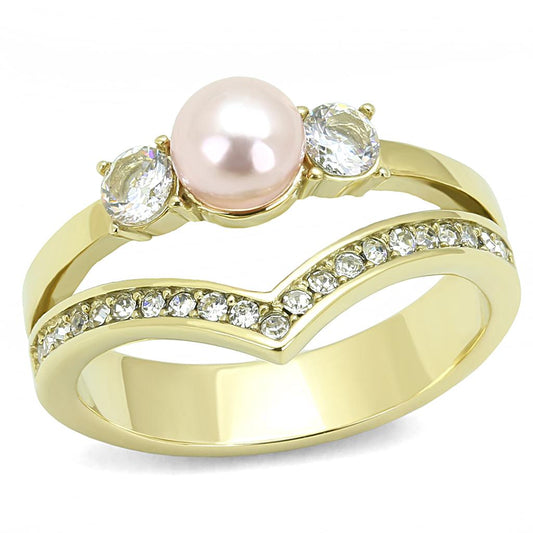 MATK3126 - IP Gold(Ion Plating) Stainless Steel Ring with Synthetic Pearl in Rose