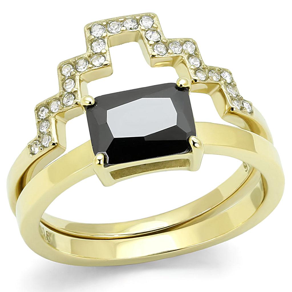 MATK3127 - IP Gold(Ion Plating) Stainless Steel Ring with AAA Grade CZ  in Black Diamond