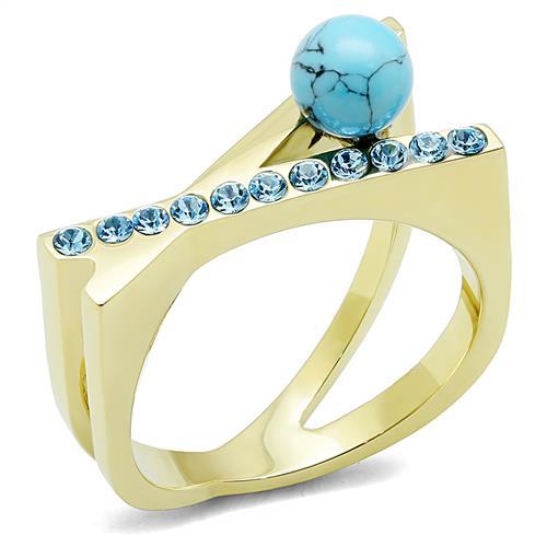 MATK3130 - IP Gold(Ion Plating) Stainless Steel Ring with Synthetic Turquoise in Turquoise