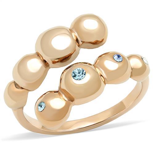 MATK3131 - IP Rose Gold(Ion Plating) Stainless Steel Ring with Top Grade Crystal  in Sea Blue