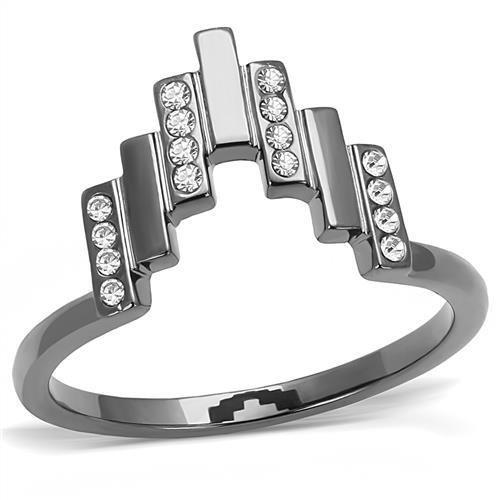 MATK3135 - IP Light Black  (IP Gun) Stainless Steel Ring with Top Grade Crystal  in Clear