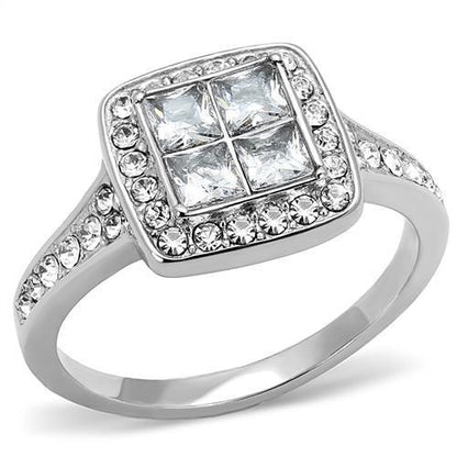 MATK3137 - High polished (no plating) Stainless Steel Ring with AAA Grade CZ  in Clear