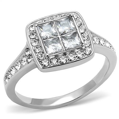 MATK3137 - High polished (no plating) Stainless Steel Ring with AAA Grade CZ  in Clear