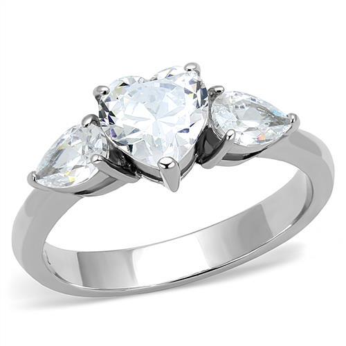 MATK3138 - High polished (no plating) Stainless Steel Ring with AAA Grade CZ  in Clear