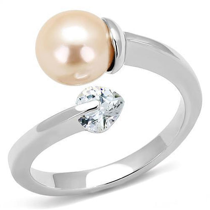 MATK3139 - High polished (no plating) Stainless Steel Ring with Synthetic Pearl in Light Peach