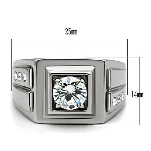 MATK313 - High polished (no plating) Stainless Steel Ring with AAA Grade CZ  in Clear