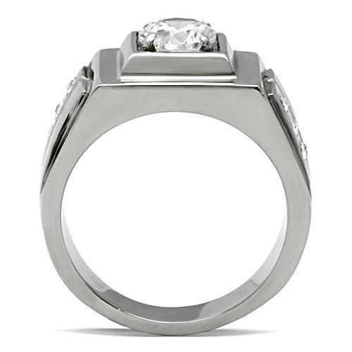 MATK313 - High polished (no plating) Stainless Steel Ring with AAA Grade CZ  in Clear