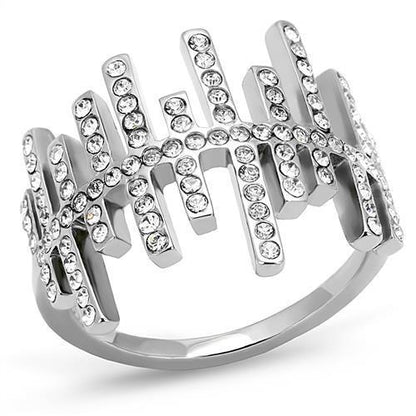 MATK3140 - High polished (no plating) Stainless Steel Ring with Top Grade Crystal  in Clear