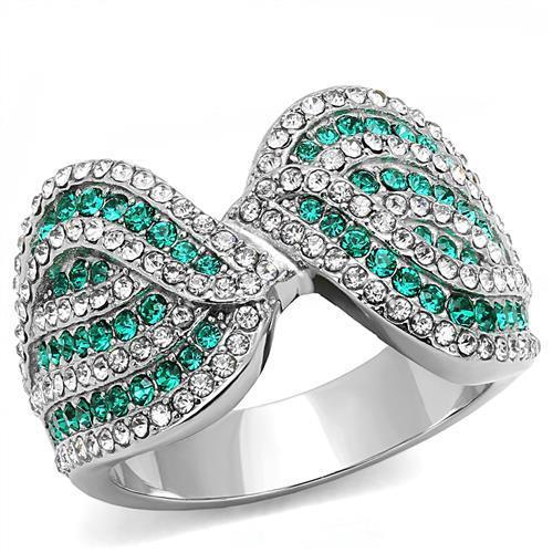 MATK3142 - High polished (no plating) Stainless Steel Ring with Top Grade Crystal  in Emerald