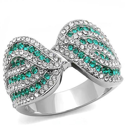 MATK3142 - High polished (no plating) Stainless Steel Ring with Top Grade Crystal  in Emerald