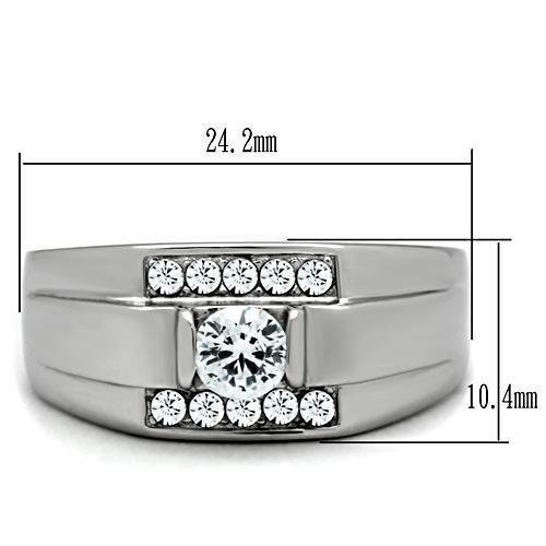 MATK314 - High polished (no plating) Stainless Steel Ring with AAA Grade CZ  in Clear