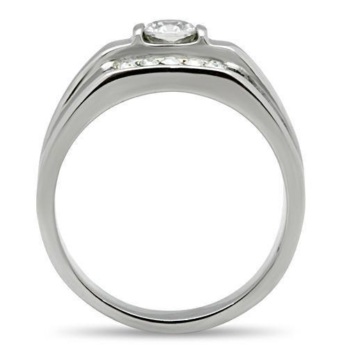 MATK314 - High polished (no plating) Stainless Steel Ring with AAA Grade CZ  in Clear
