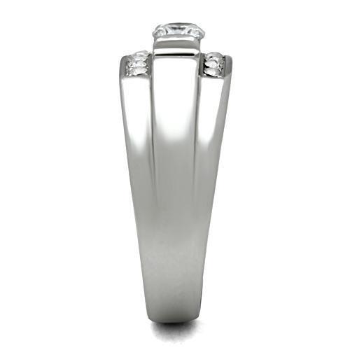 MATK314 - High polished (no plating) Stainless Steel Ring with AAA Grade CZ  in Clear