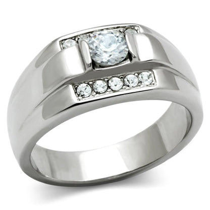 MATK314 - High polished (no plating) Stainless Steel Ring with AAA Grade CZ  in Clear