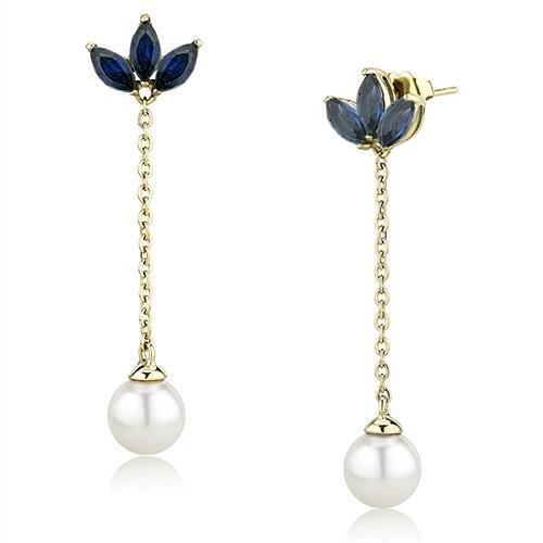MATK3150 - IP Gold(Ion Plating) Stainless Steel Earrings with Synthetic Pearl in White