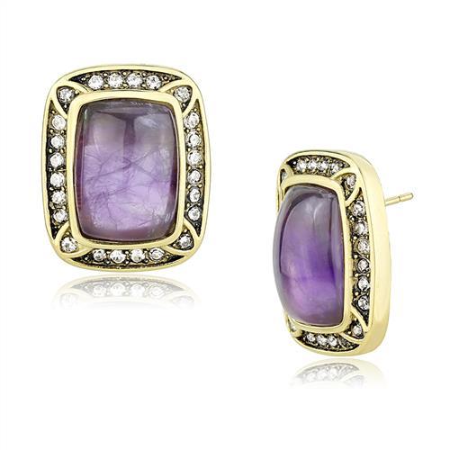 MATK3151 - IP Gold(Ion Plating) Stainless Steel Earrings with Semi-Precious Amethyst Crystal in Amethyst