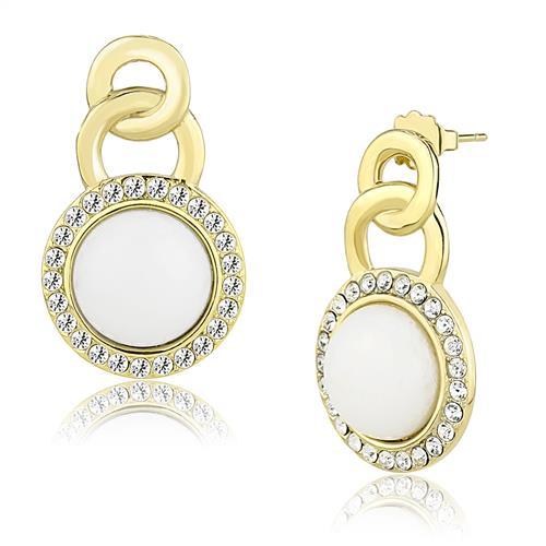 MATK3152 - IP Gold(Ion Plating) Stainless Steel Earrings with Synthetic Jade in White