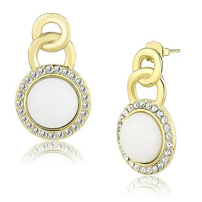 MATK3152 - IP Gold(Ion Plating) Stainless Steel Earrings with Synthetic Jade in White