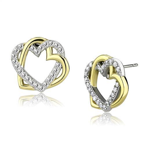 MATK3153 - Two-Tone IP Gold (Ion Plating) Stainless Steel Earrings with AAA Grade CZ  in Clear