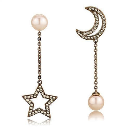 MATK3155 - IP Coffee light Stainless Steel Earrings with Synthetic Pearl in Light Peach
