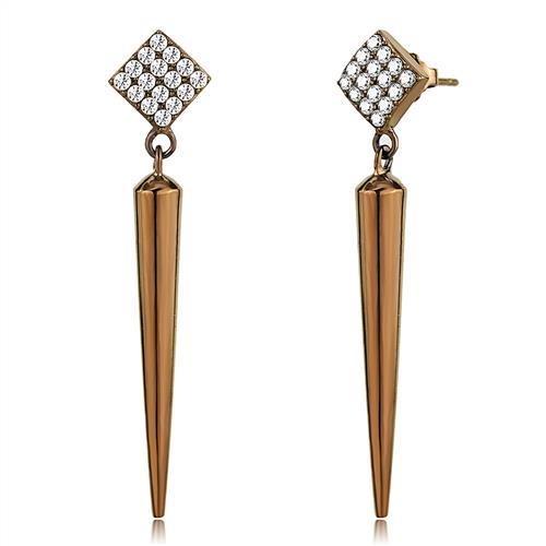 MATK3158 - IP Coffee light Stainless Steel Earrings with AAA Grade CZ  in Clear