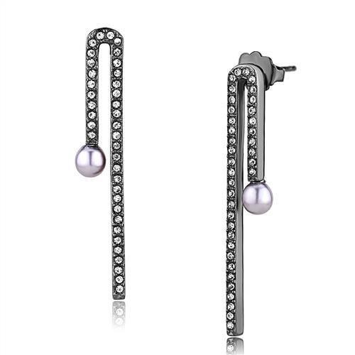 MATK3161 - IP Light Black  (IP Gun) Stainless Steel Earrings with Synthetic Pearl in Light Amethyst