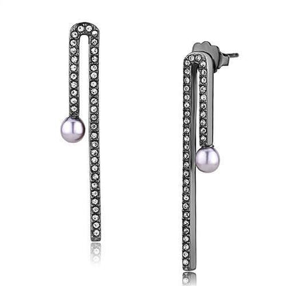 MATK3161 - IP Light Black  (IP Gun) Stainless Steel Earrings with Synthetic Pearl in Light Amethyst